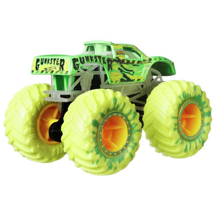 Hot Wheels Monster Trucks 10-Pack glow-in-the-dark toy cars, imported from the UK