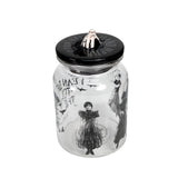 Wednesday Addams glass jar with printed quote and dance pose - British product
