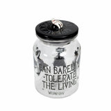 Wednesday Addams glass jar with printed quote and dance pose - British product