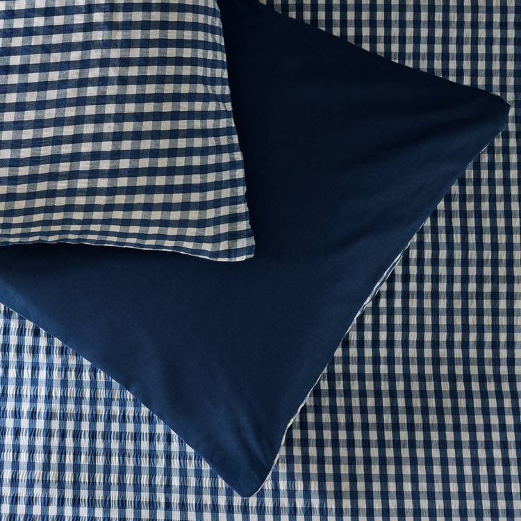 Habitat gingham seersucker navy bedding set single, imported from the UK