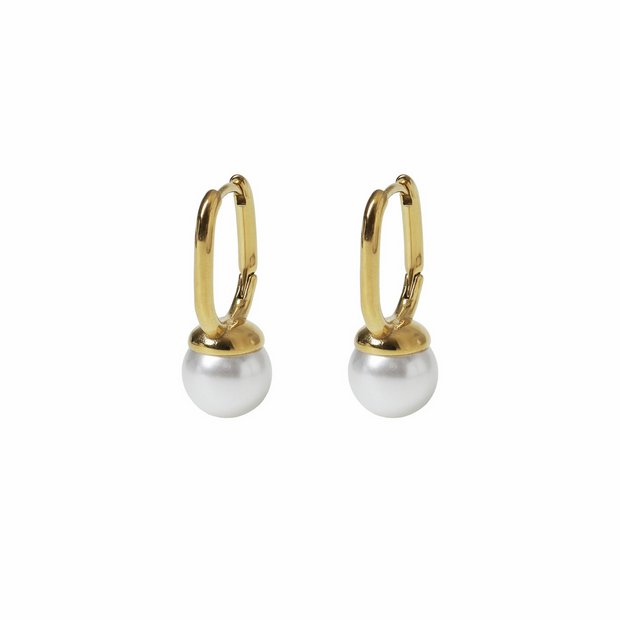 Liars & Lovers pearl drop hoop earrings gold tone, UK version
