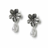 Freedom silver-tone flower pearl drop earrings, imported from the UK