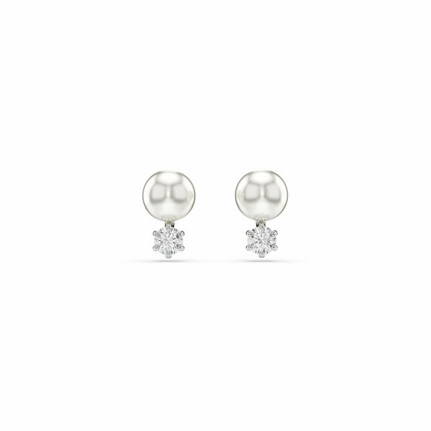 Swarovski rhodium plated crystal pearl matrix stud earrings 10mm drop - British product