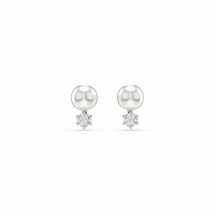 Swarovski rhodium plated crystal pearl matrix stud earrings 10mm drop - British product
