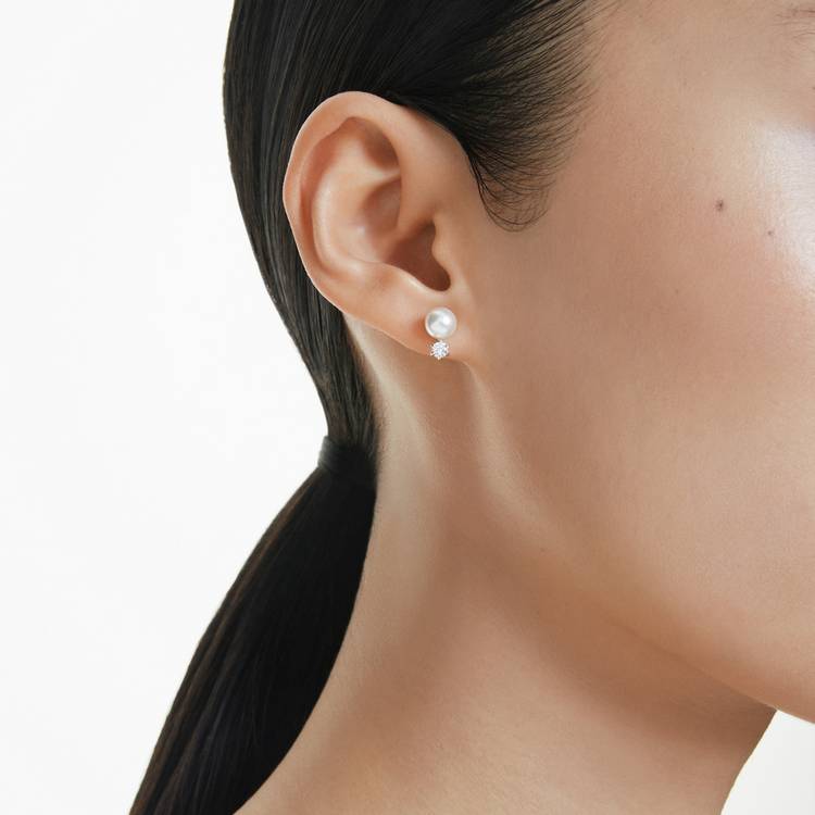 Swarovski rhodium plated crystal pearl matrix stud earrings 10mm drop - British product