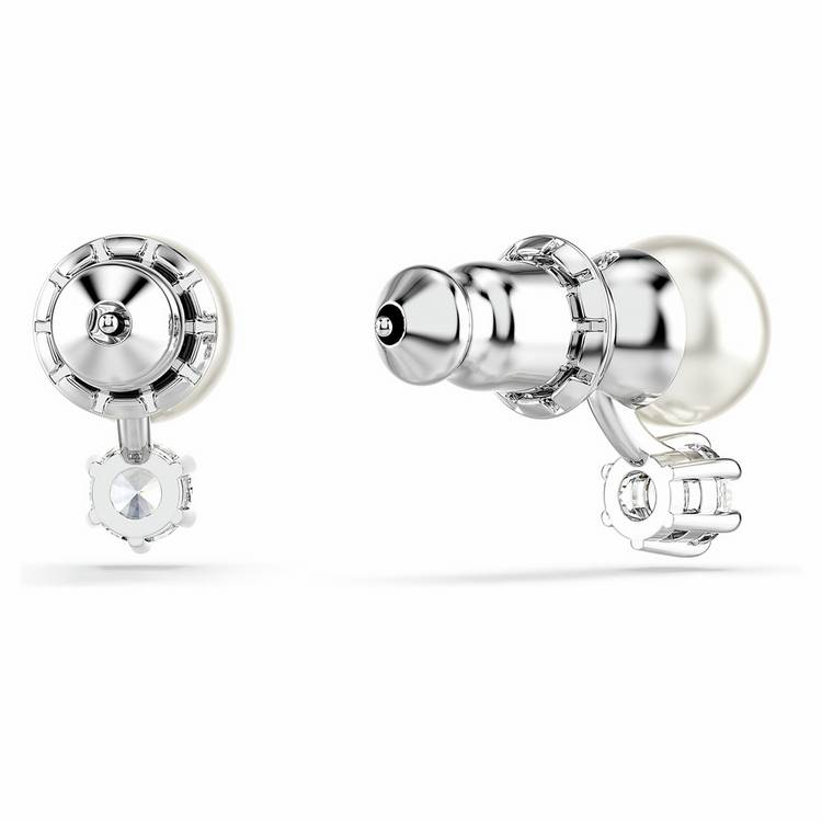 Swarovski rhodium plated crystal pearl matrix stud earrings 10mm drop - British product