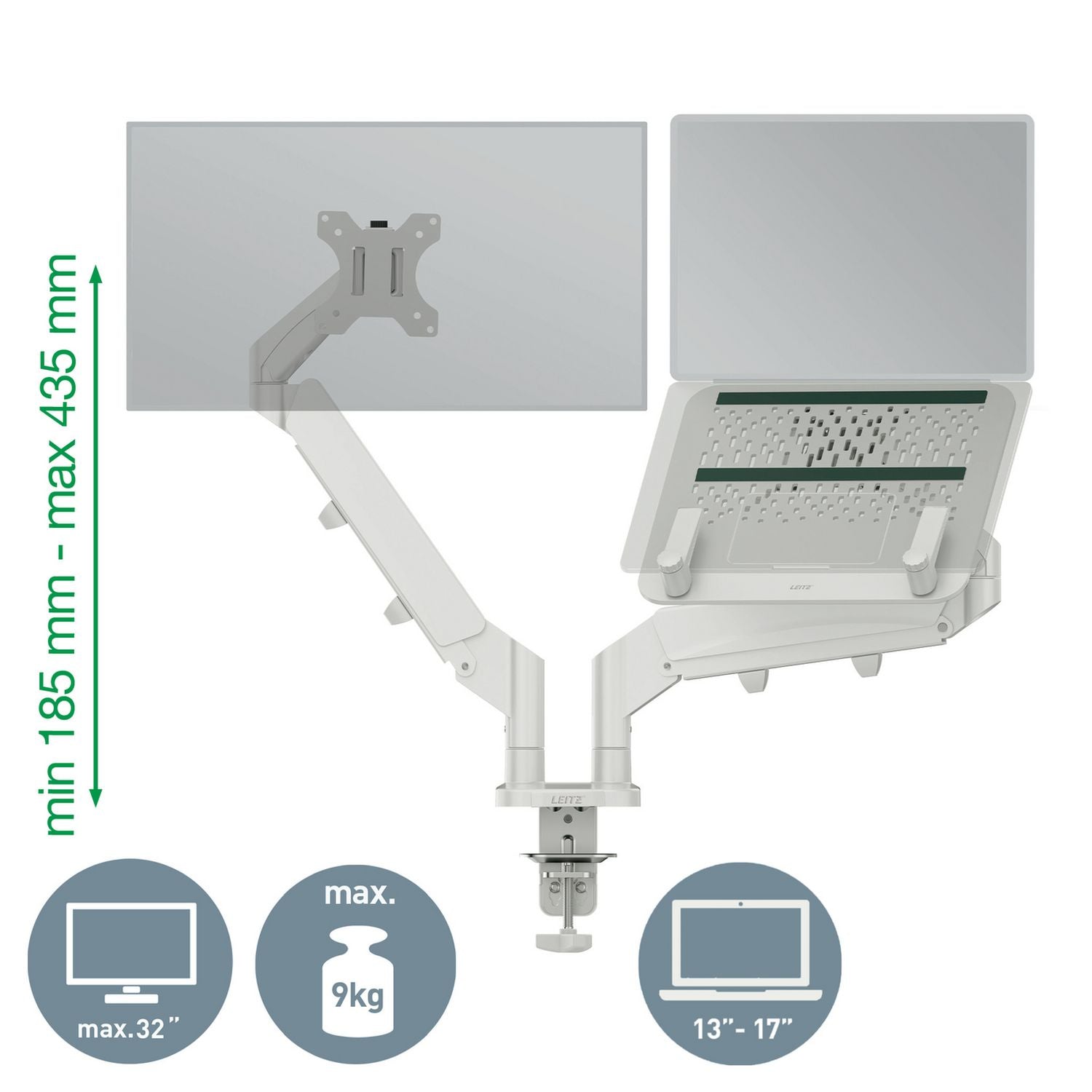 Leitz Ergo monitor laptop arm light grey adjustable, imported from the UK