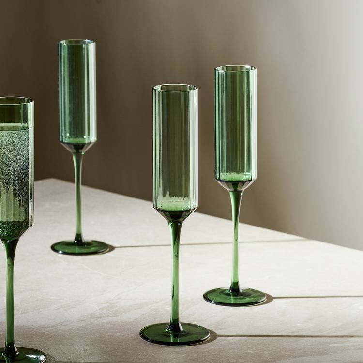 Habitat green ribbed champagne flute set (British brand)