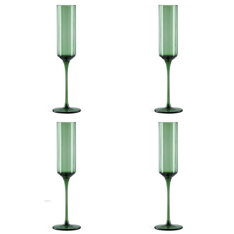 Habitat green ribbed champagne flute set (British brand)