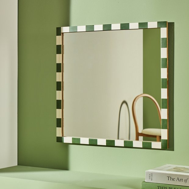 Habitat striped green resin wall mirror 51x51cm, imported from the UK
