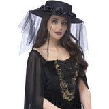 Smiffys gothic funeral hat with roses and veil, UK import