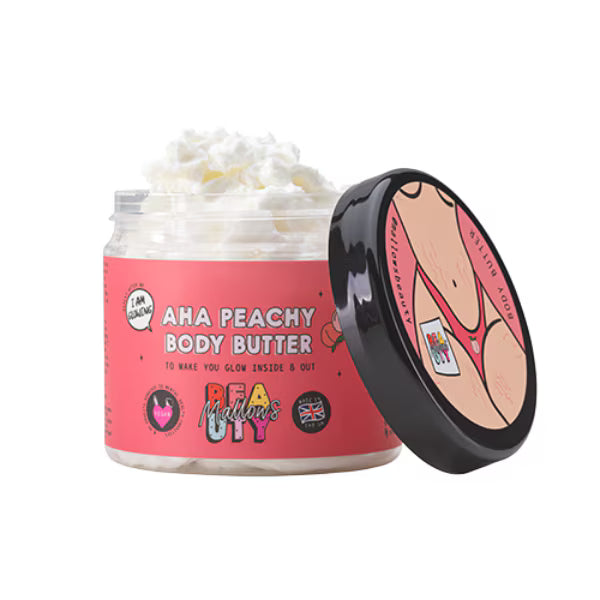 Mallows Beauty Peach Body Butter AHA 180g, imported from the UK