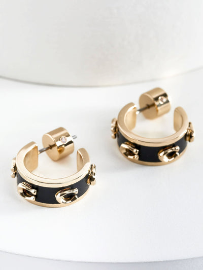 Next COACH Black/Gold Tone Signature Enamel Hoop Earrings- Buy online at McGrocer