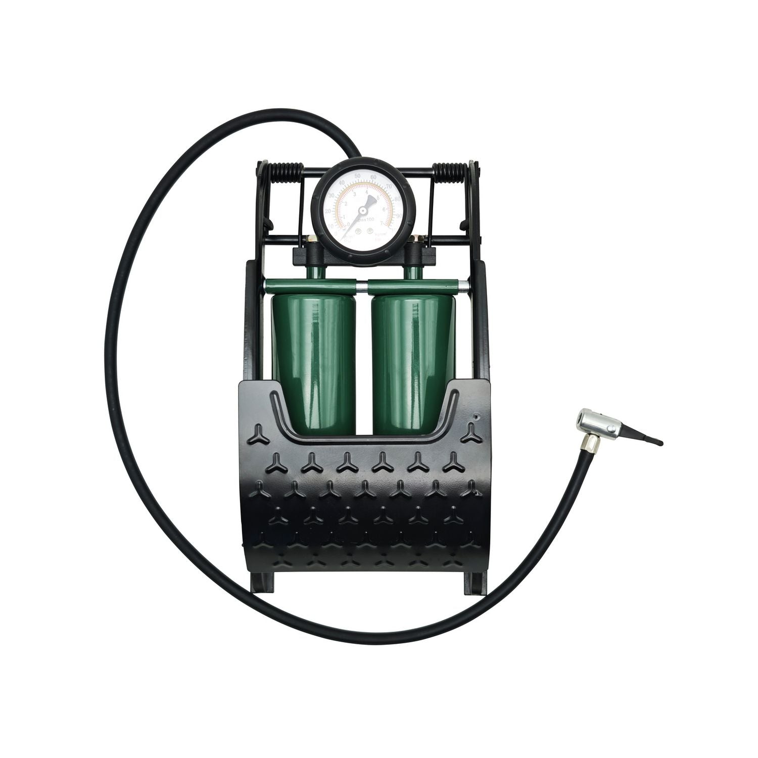 McGregor double foot pump with gauge and adaptors (British brand)