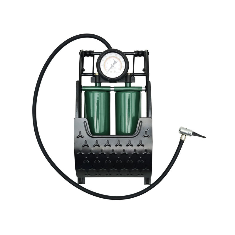 McGregor double foot pump with gauge and adaptors (British brand)