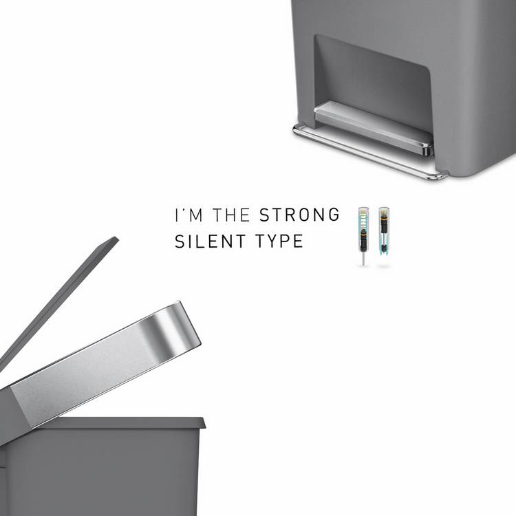 Simplehuman grey plastic pedal bin 45 litres (British brand)