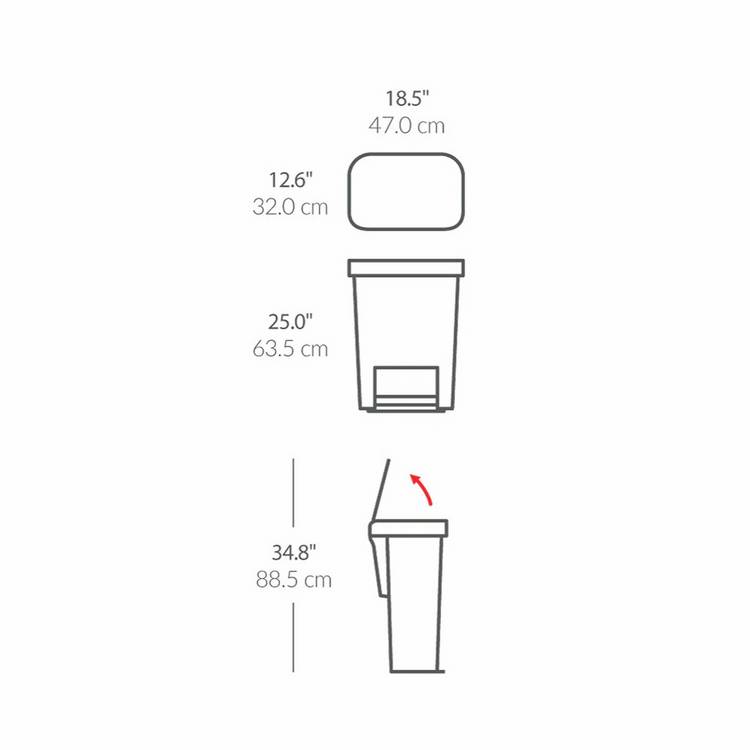 Simplehuman grey plastic pedal bin 45 litres (British brand)