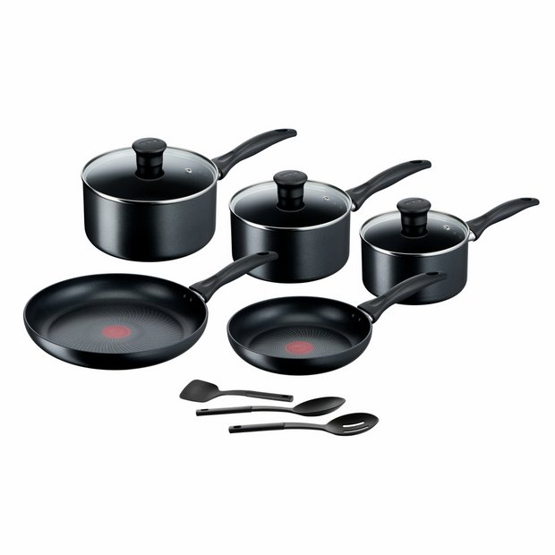 Tefal 8 piece aluminium pan set black, imported from the UK