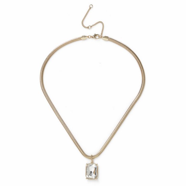 Freedom gold snake chain necklace with square crystal pendant (British brand)