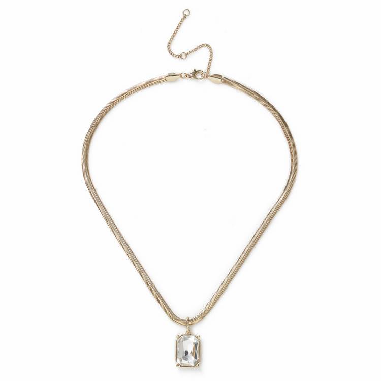 Freedom gold snake chain necklace with square crystal pendant (British brand)