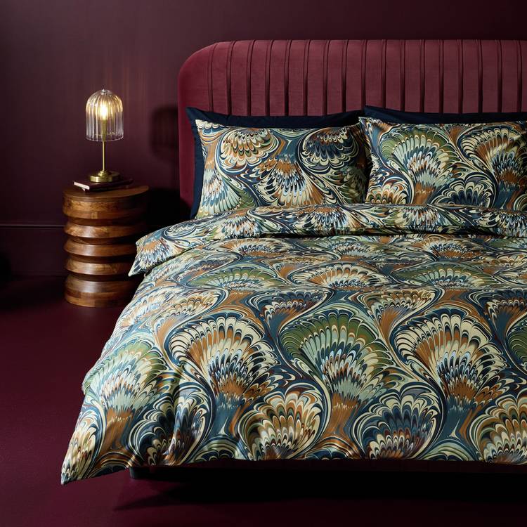 Habitat cotton marbled print blue bedding set single (British brand)