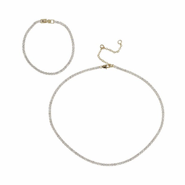 Liars & Lovers crystal necklace and bracelet tennis set, imported from the UK