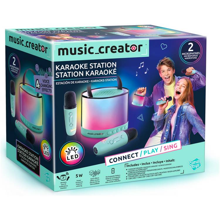 Music Creator portable karaoke station with two wireless microphones, imported from the UK
