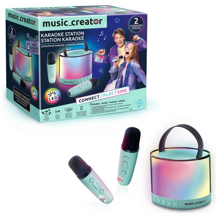 Music Creator portable karaoke station with two wireless microphones, imported from the UK