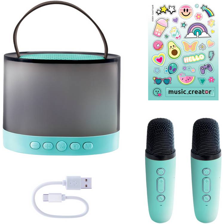 Music Creator portable karaoke station with two wireless microphones, imported from the UK