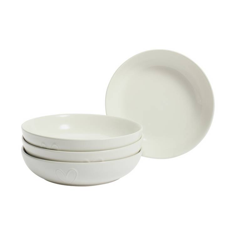 Argos Home cream embossed heart stoneware pasta bowls 22.5cm (British brand)