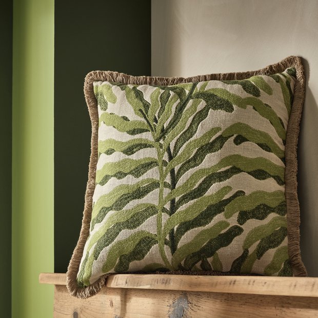 Habitat leaf jacquard cushion green 43x43cm, UK version
