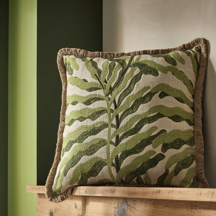 Habitat leaf jacquard cushion green 43x43cm, UK version