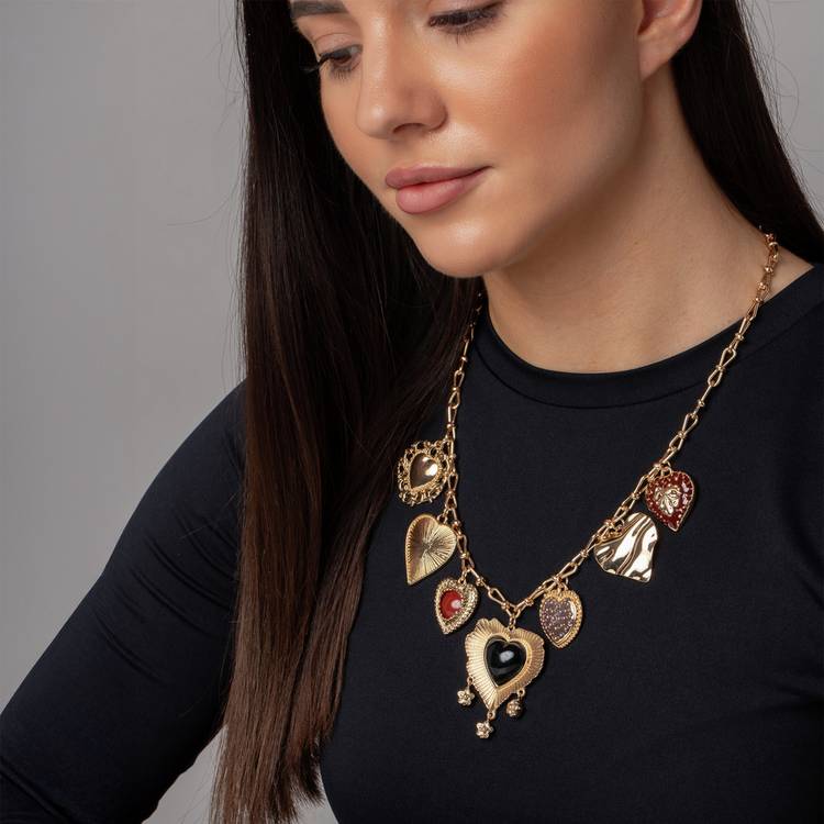 Freedom gold-tone heart charms necklace 52cm - British product
