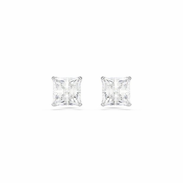 Swarovski rhodium plated square crystal stilla stud earrings, imported from the UK