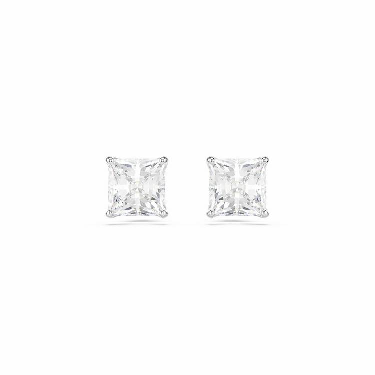 Swarovski rhodium plated square crystal stilla stud earrings, imported from the UK