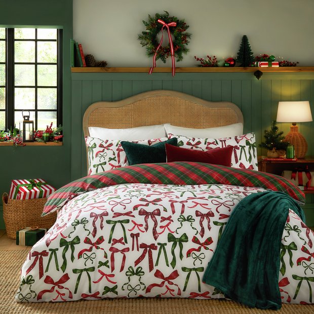 furn Festive Bows Berry White bedding set single (British brand)