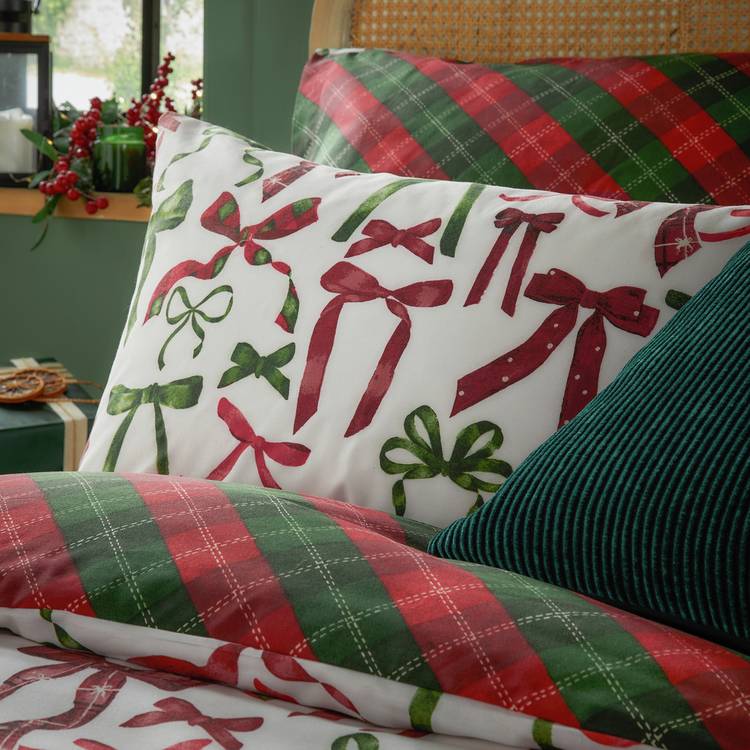 furn Festive Bows Berry White bedding set single (British brand)