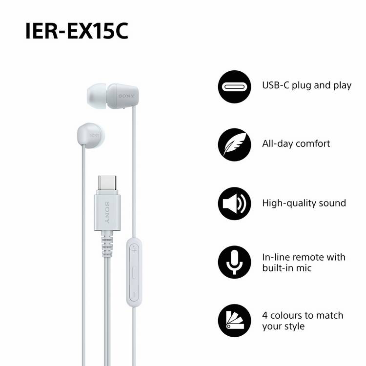 Sony IER-EX15C USB-C earphones white, UK version