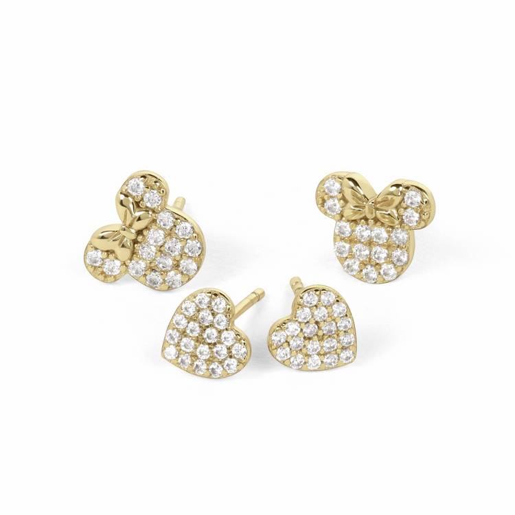 Disney gold plated earrings set with heart and Minnie Mouse, UK version