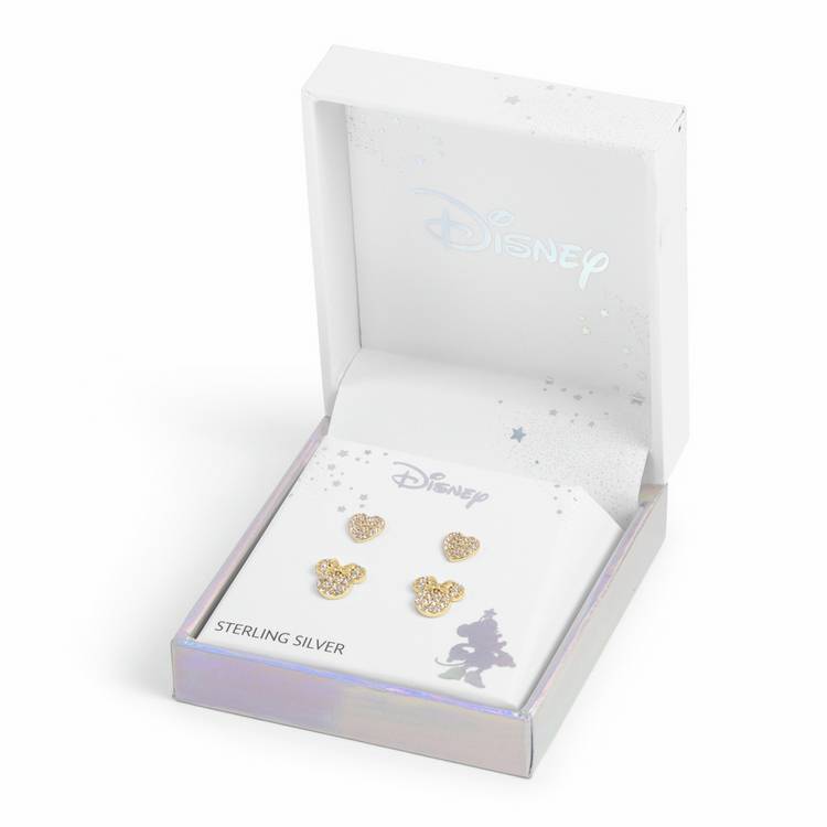 Disney gold plated earrings set with heart and Minnie Mouse, UK version
