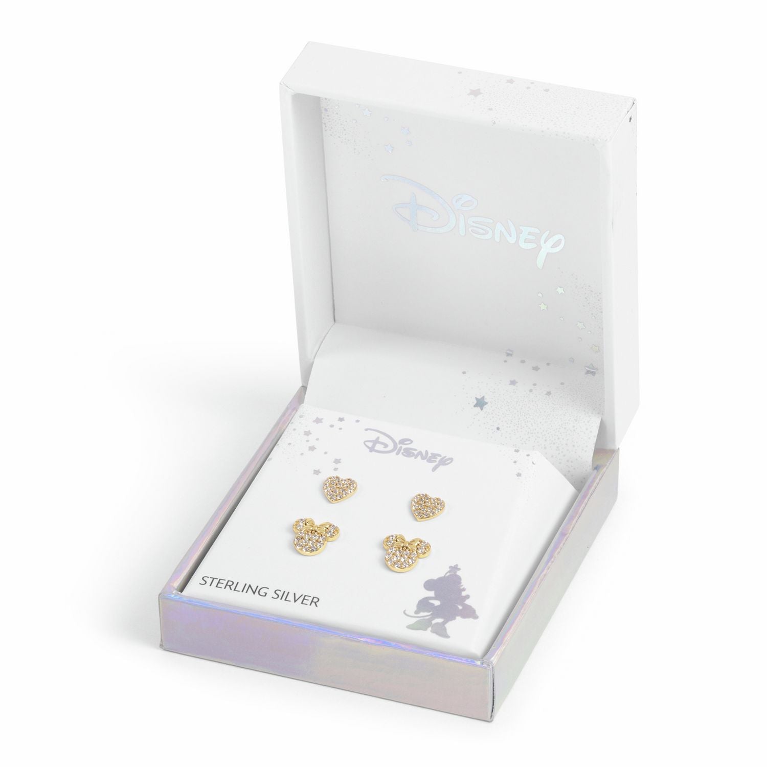 Disney gold plated earrings set with heart and Minnie Mouse, UK version