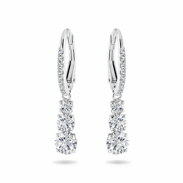 Swarovski rhodium plated crystal drop hoop earrings, imported from the UK