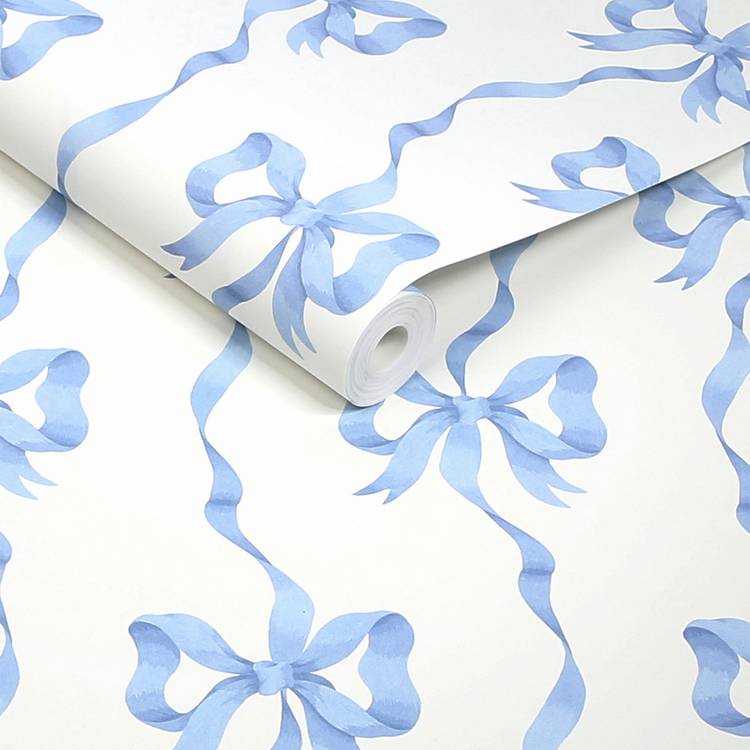 Cath Kidston Ribbon Bow Blue wallpaper roll, imported from the UK