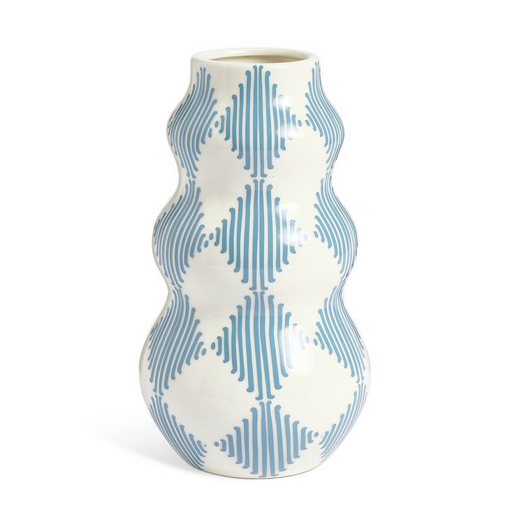 Habitat harlequin ceramic blue wiggle vase 25cm - British product