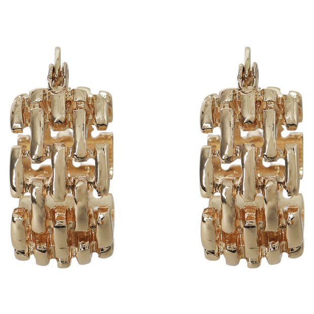 Liars & Lovers gold tone interlocking link hoop earrings 25mm drop, UK version