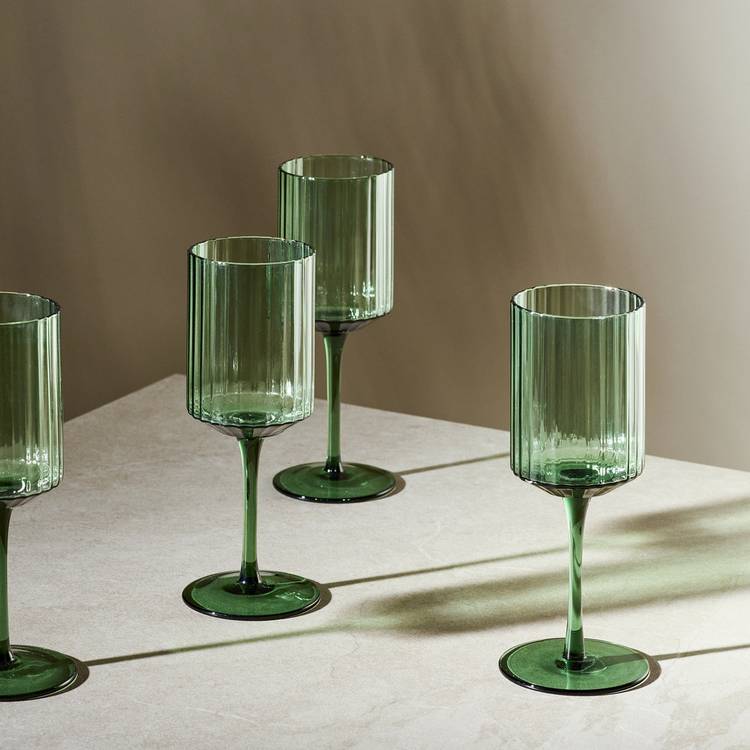 Habitat green ribbed wine glasses set of 4, imported from the UK
