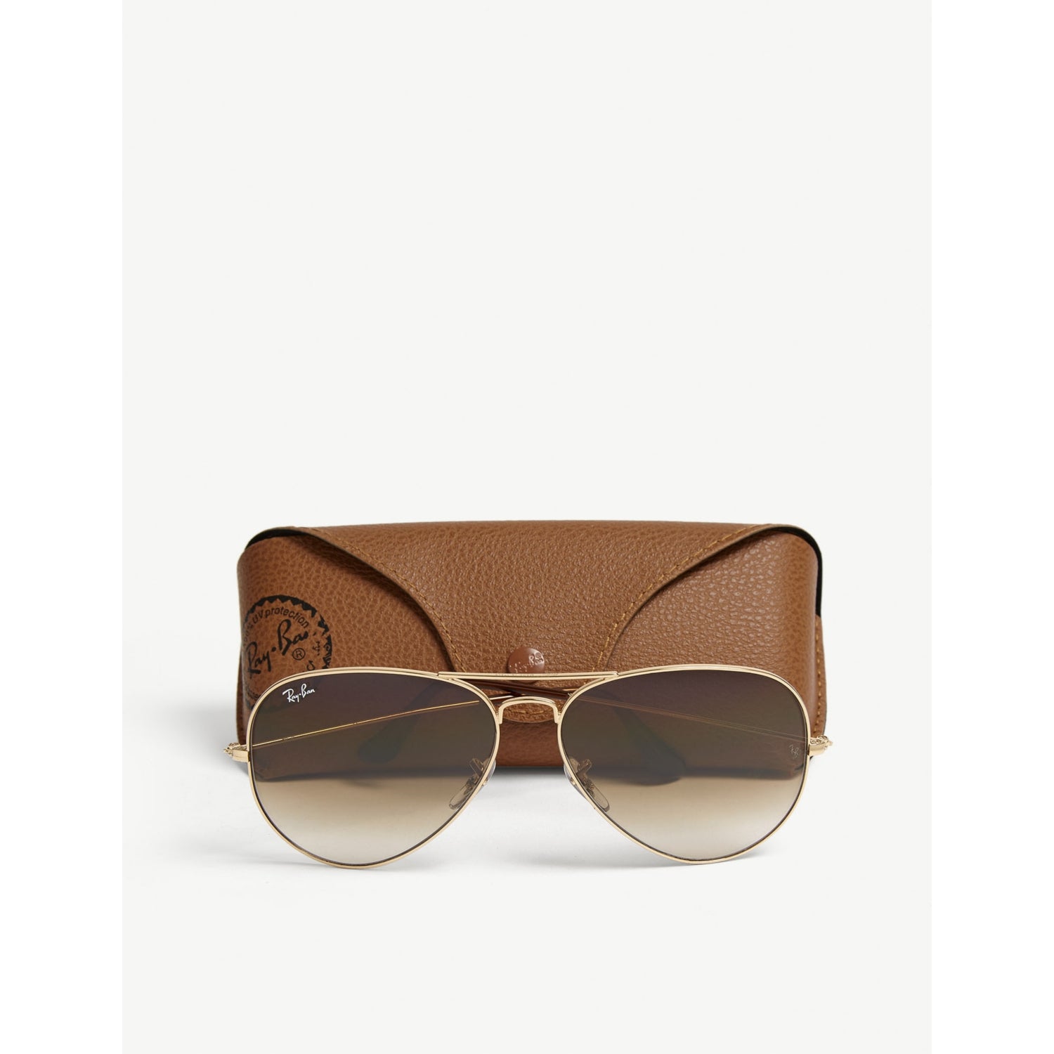Gold Ray-Ban aviator sunglasses with brown lenses, imported from the UK