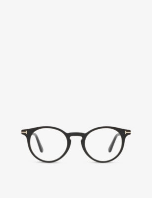 Tom Ford FT5557-B round acetate optical glasses with clear lenses (British brand)