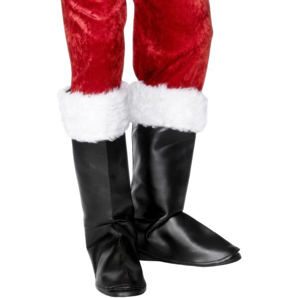 Smiffys Santa boot covers black with fur - British product