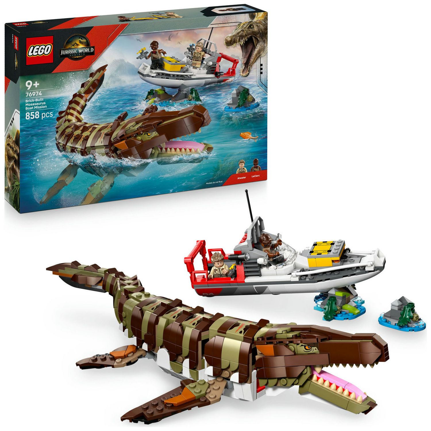 LEGO Jurassic World Mosasaurus Boat Mission toy set, UK version